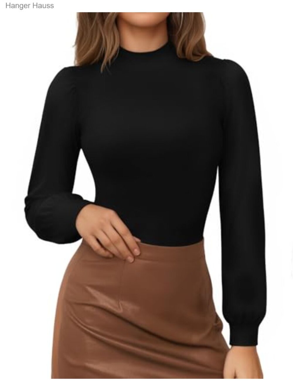 Women's Mock Neck Puff Sleeve Long Sleeve Bodysuit